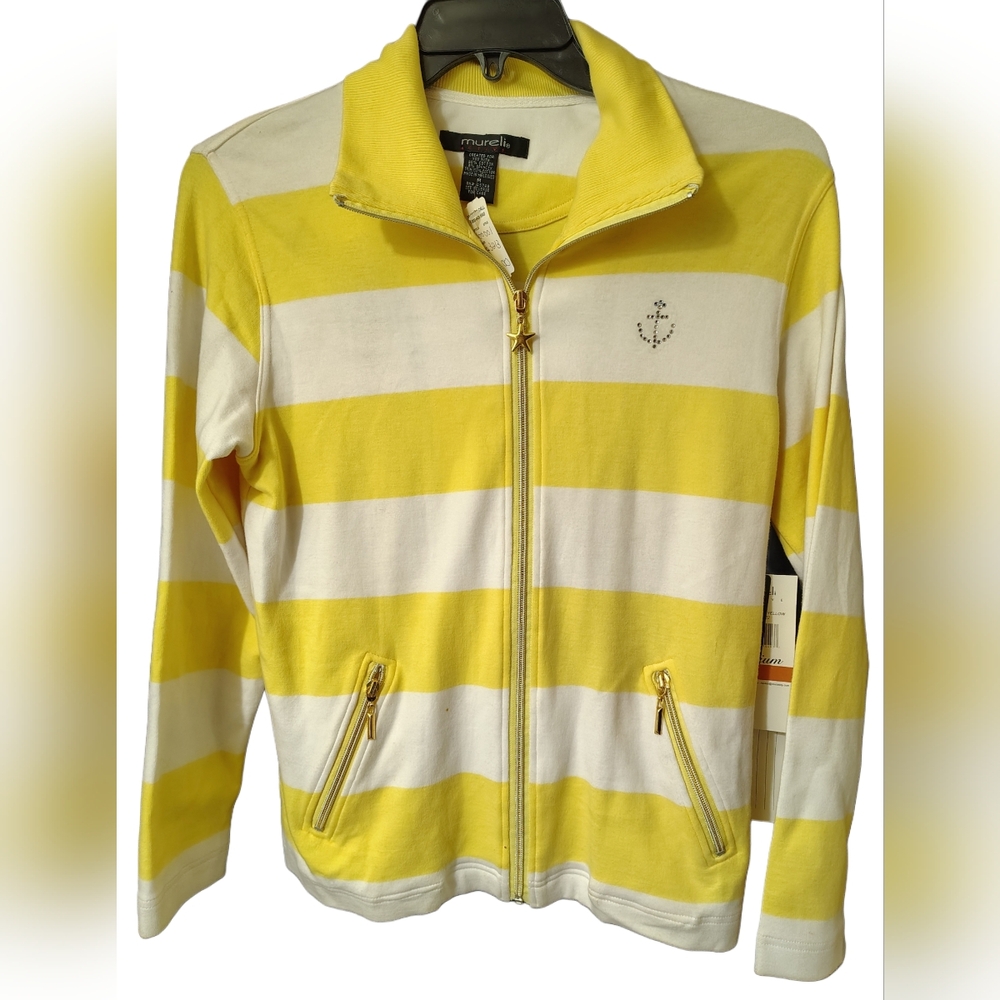 NWT Mureli Yellow & White Striped Zip-Up Jacket Sz M